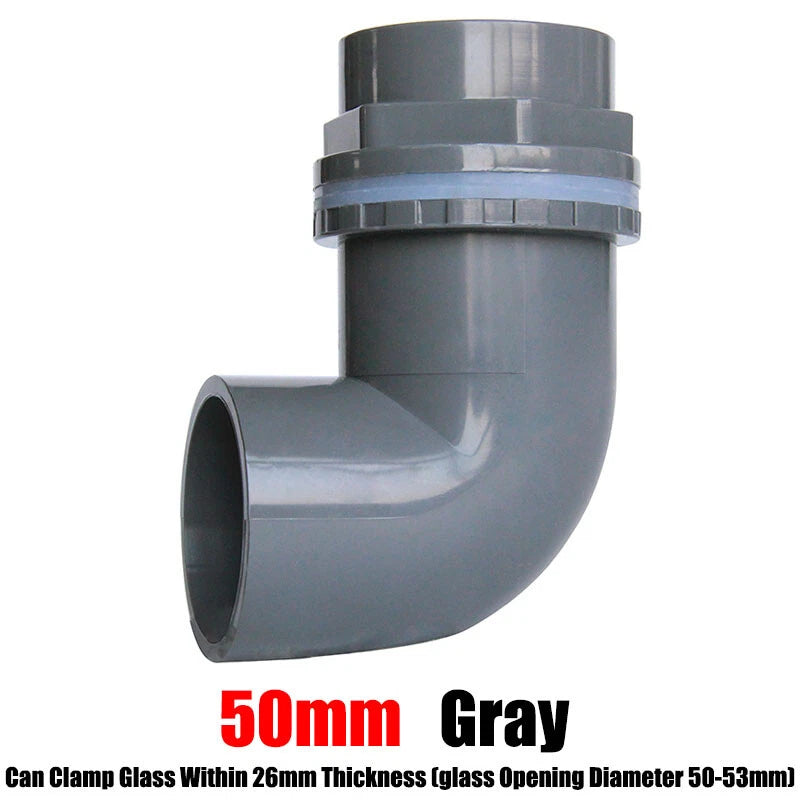 PVC Elbow 90° Pipe Fittings 20~50mm Tank Connector Bulkhead For Aquarium Grey