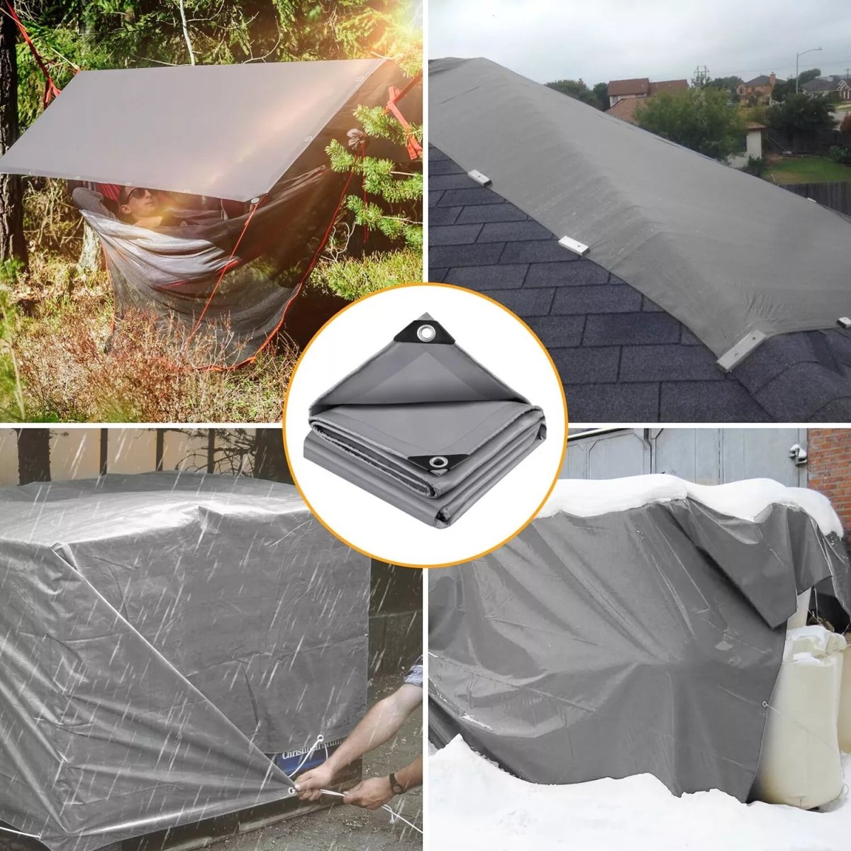 5x7ft to 10x12ft Gray Heavy Duty Poly Tarp Waterproof Awning Poly PVC Boat Canopy Cover Tarpaulin Tent - HomeDIYer