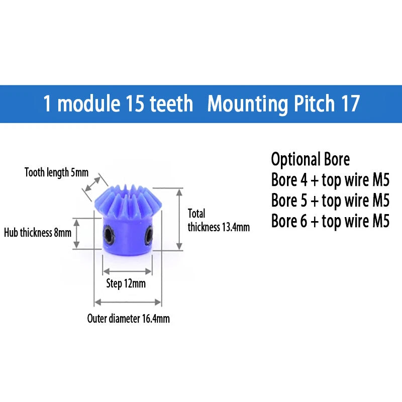 1/1.5/2 Mod Bevel Gear 15T-30T 90°1:1 Pairing Plastic Nylon Transmission Gear