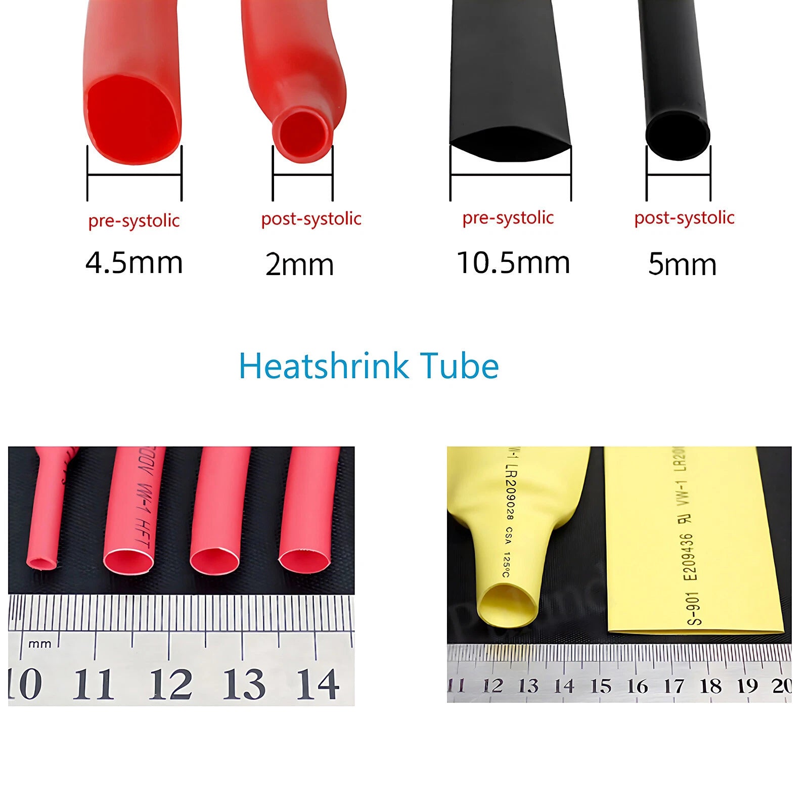 2:1 Heat Shrink Tubing – Electrical Cable Sleeving, Dia. 1mm–210mm, 7 Colors