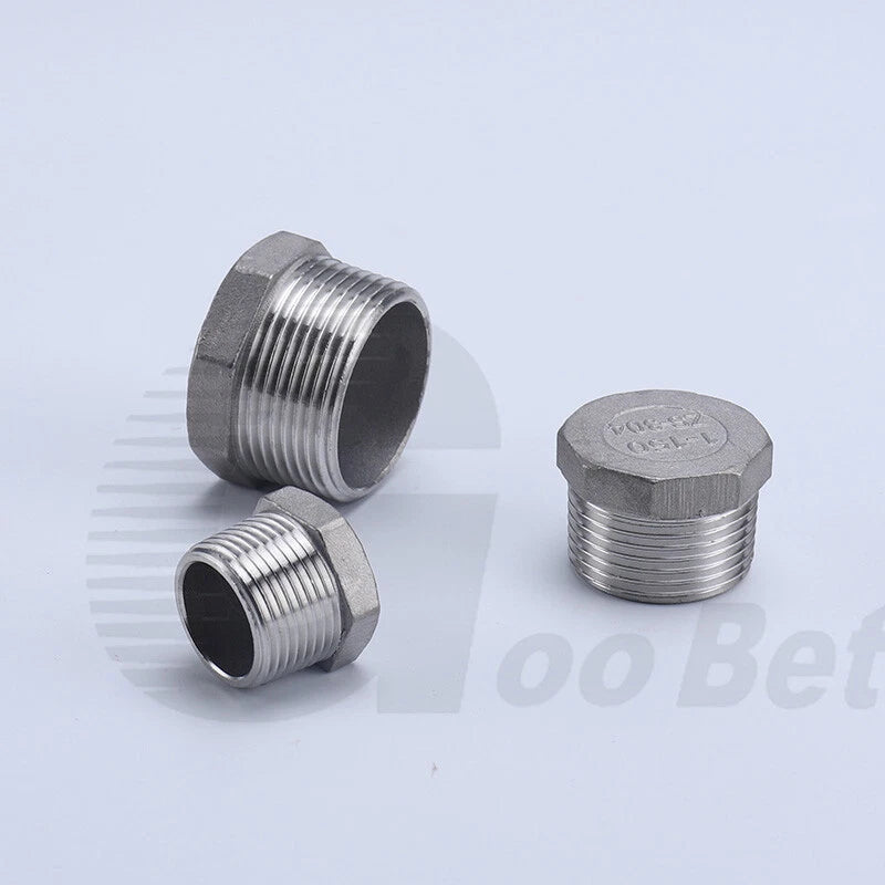 304 Stainless Steel BSP Male Thread Hex Plug — End Stopper Pipe Fitting (1/4" to 2")