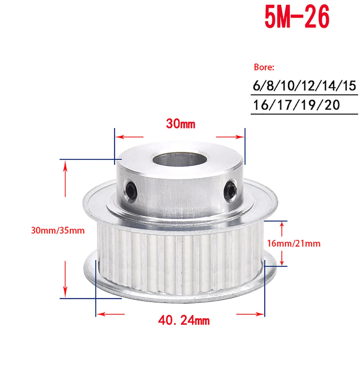 14 - 60 Teeth HTD-5M Timing Belt Pulley Bore 5mm-25mm for Reprap 3D Printer CNC