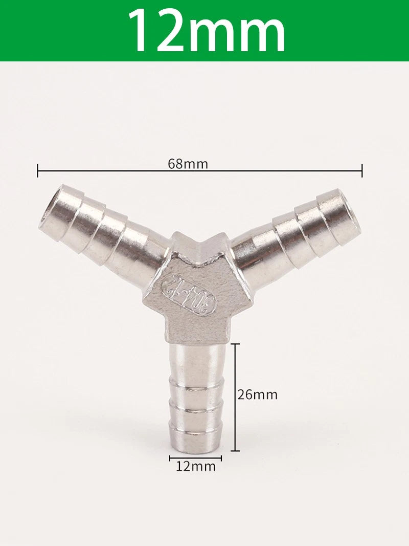 Stainless Steel 3-Way Hose Barbed Connector — T Piece & Y Piece, 8mm–32mm