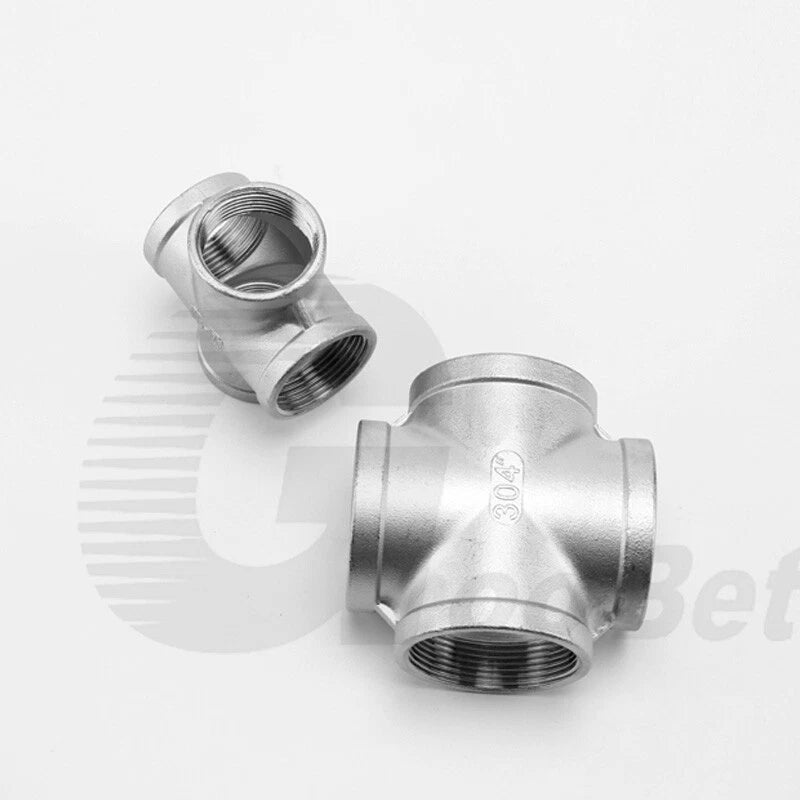 Stainless Steel Cross 4-Way Pipe Fitting | BSP Female Thread | 1/4" to 2"
