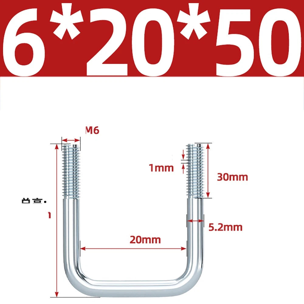 Square U-Bolts Galvanized Carbon Steel Fixing Clamp Bolt M6 M8 M10 M12 M14 M16
