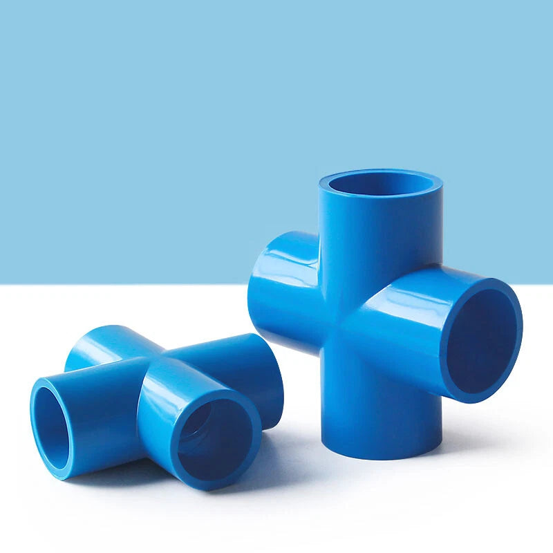 PVC 4-Way Blue Equal Water Connector Coupling Pressure Pipe Fittings 20mm~90mm