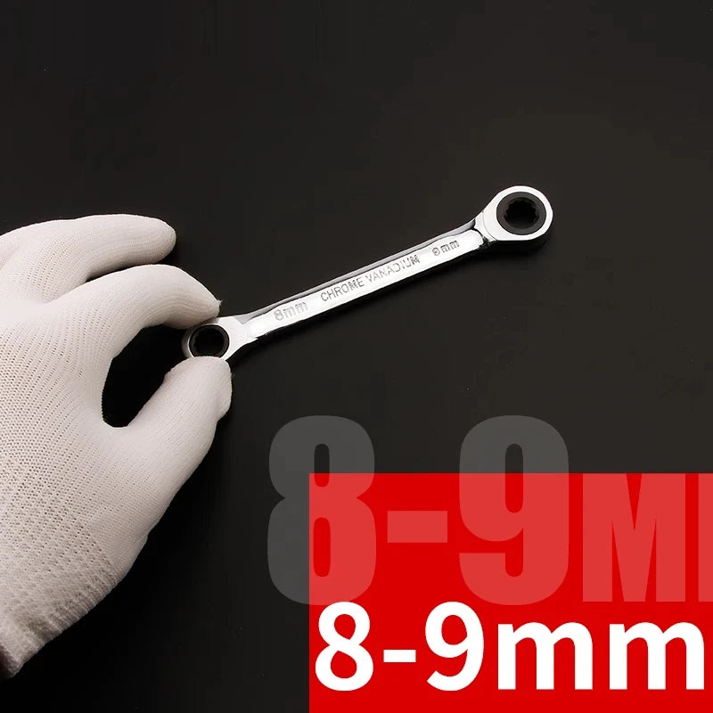 Double Ended Wrench Ratchet Spanner Fully polished 72 Teeth 8/10/12/13/17/19 mm