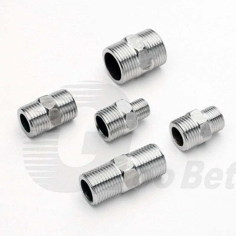 Stainless Steel Hex Nipple BSP Pipe Fitting — Male Thread Adapter 1/4" to 1-1/4"