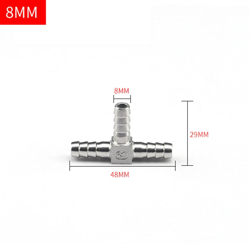 A2 Stainless Steel Barbed 3-Way Hose Connector — T-Type & Y-Type for Fuel, Air, Gas & Oil Pipe