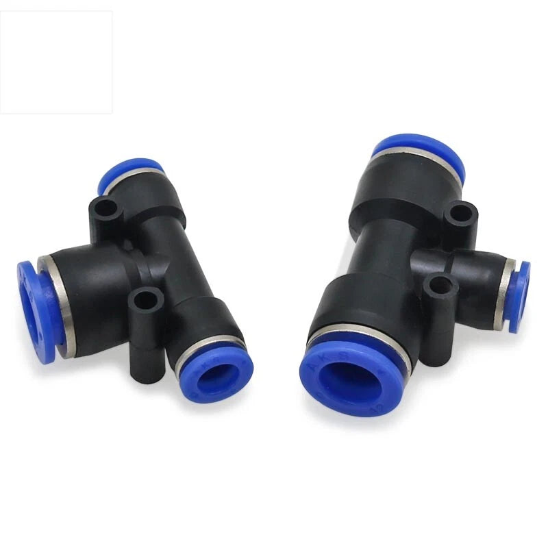 Pneumatic Push-in T-Shape 3-Way Fitting — Air Water Tube Connector PE4–PE16 & Reducing