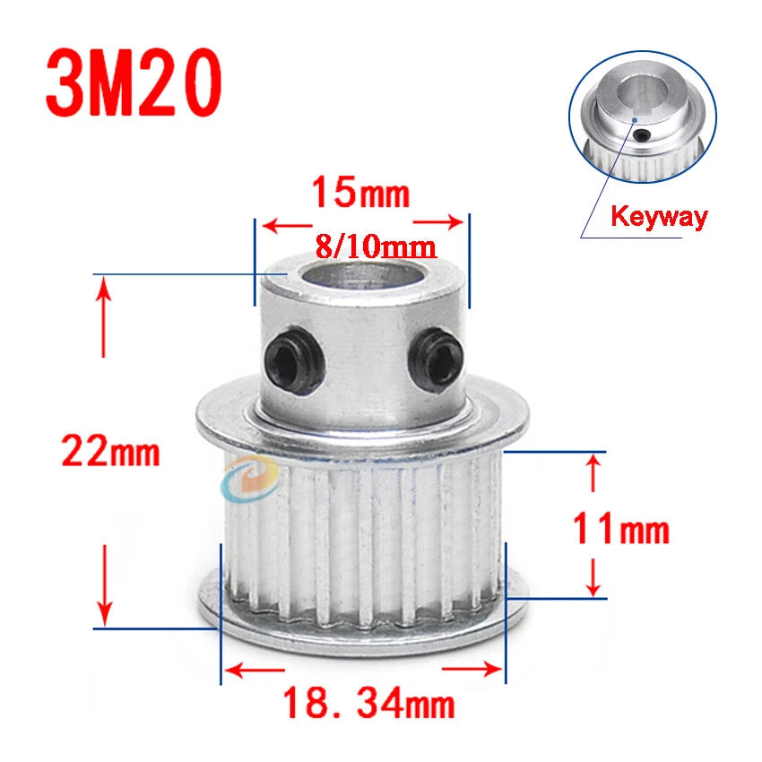 3M 20T-100T Timing Belt Pulley With Step/Keyway, Bore 8-25mm,For 10mm Width Belt