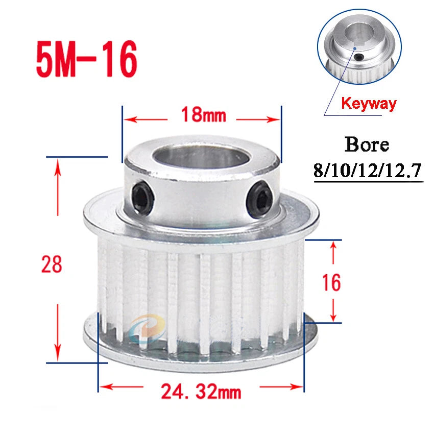 HTD-5M 15T-80T Timing Belt Pulley With Step/Keyway, Bore 8-25mm Teeth Width 16mm