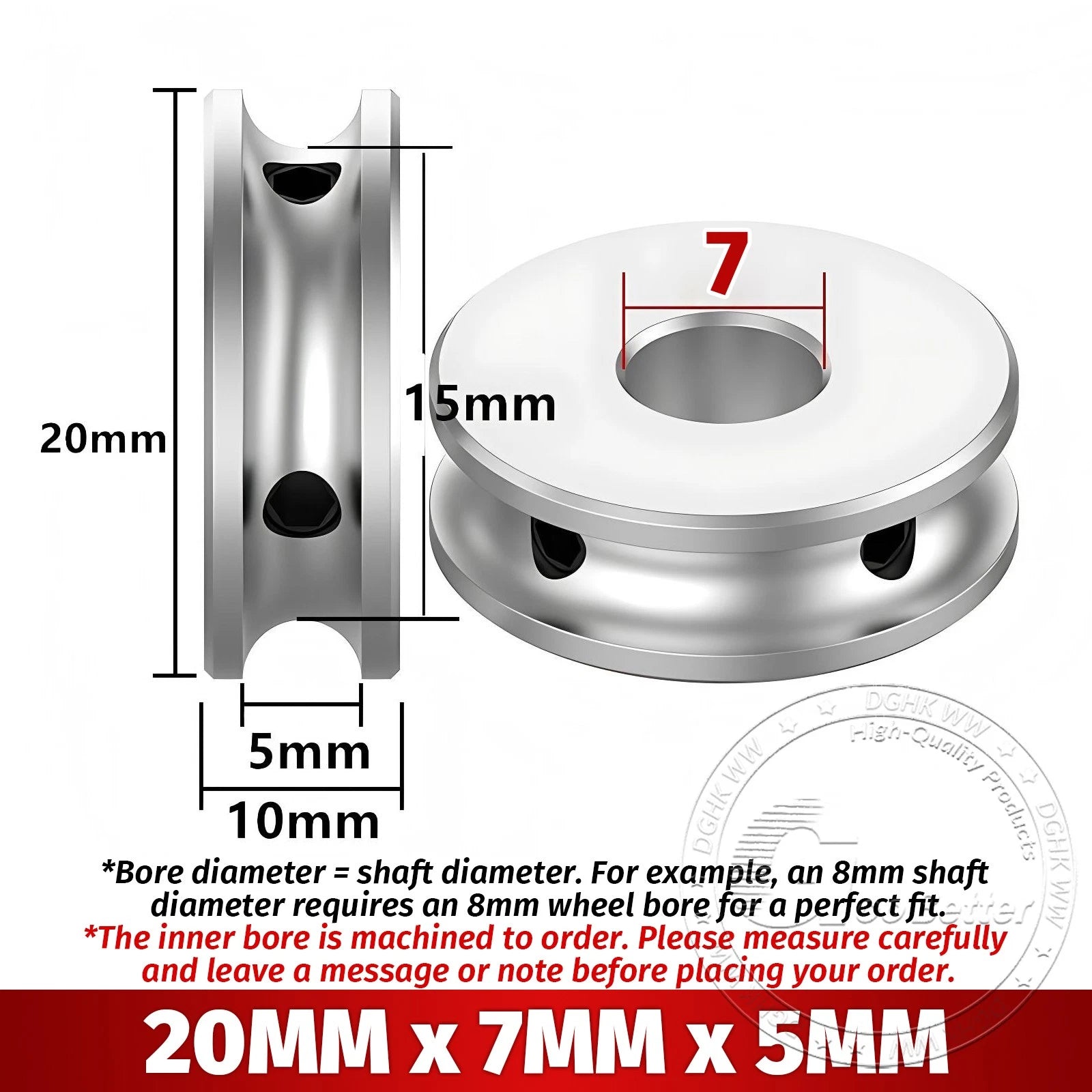 V Grooved Pulley Aluminum Round Belt Pulleys For 5mm Width Belt OD 20/30/40mm