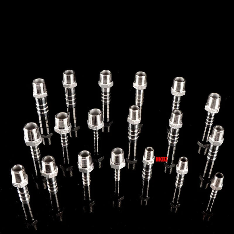 304 Stainless Steel Male Thread Barb Hose Tail Connector | 1/8" to 3/8" NPT