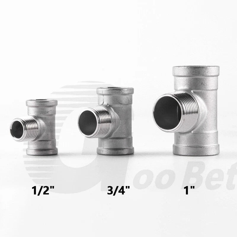 304 Stainless Steel BSP Tee Pipe Fitting — Male & Female Thread, 1/2" to 2"