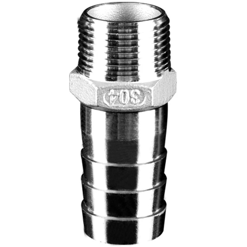 1/2" & 3/4" BSP Male Thread Hose Barb Tail Connector — Stainless Steel