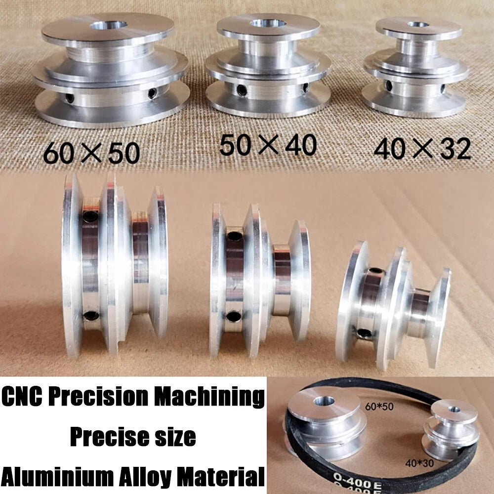 Aluminium Double Groove for O-Z V Belt Pulley Select Size 40mm, 50mm, 60mm OD