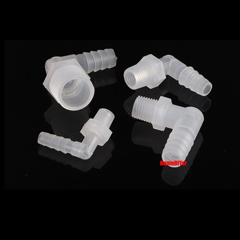 Male Thread Barbed 90° Elbow Hose Connector — Plastic Pipe Fitting with Washer