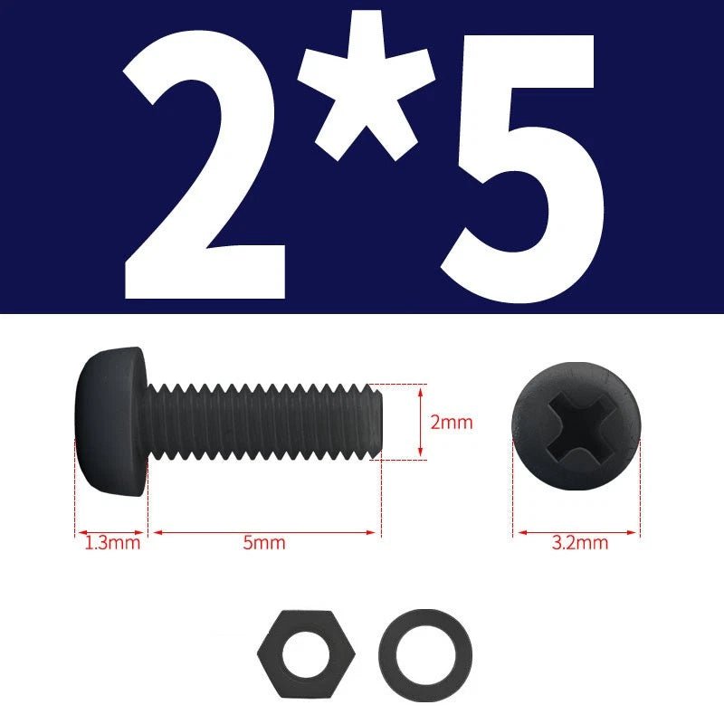 Black Nylon Phillips Machine Screws with Nuts & Washers — Metric M2 to M8 - HomeDIYer