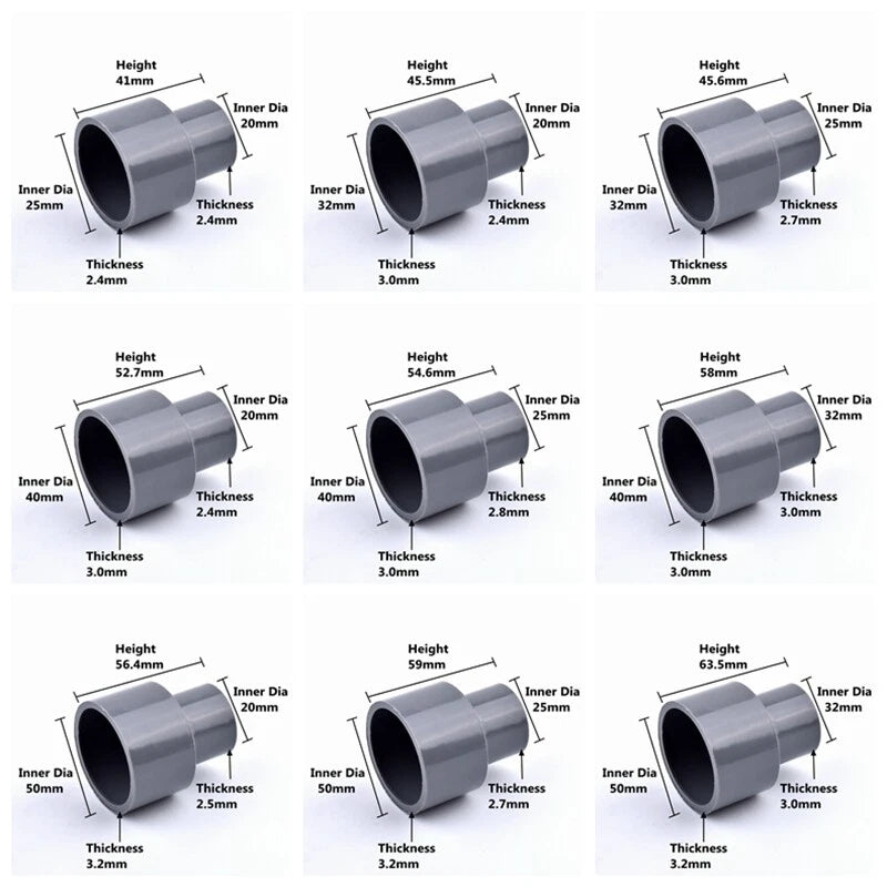 PVC Pipe Reducing Plumbing Concentric Connector Coupling Fittings 25-110mm White