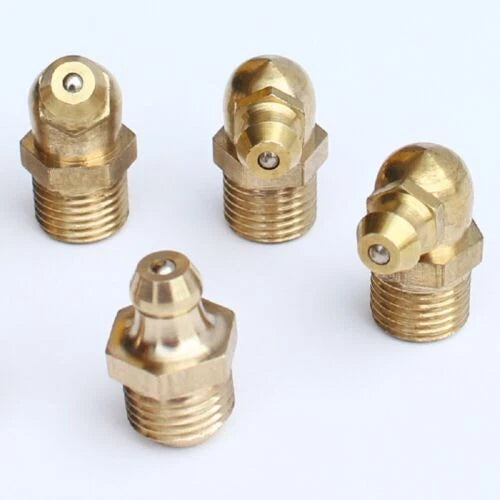 Brass Grease Fitting Nipples M6 M8 M10 M12 M14 M16 — Straight, 45°, 90° Entry