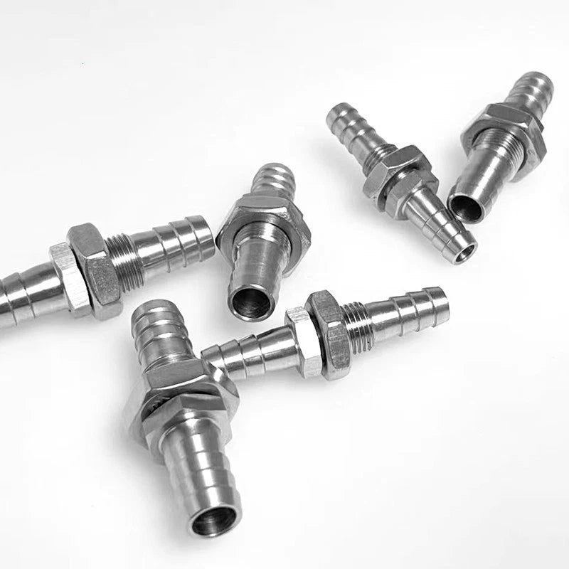 Stainless Steel Bulkhead Barb Fitting — Barbed Hose Tail Connector & Tube Coupler Adapter
