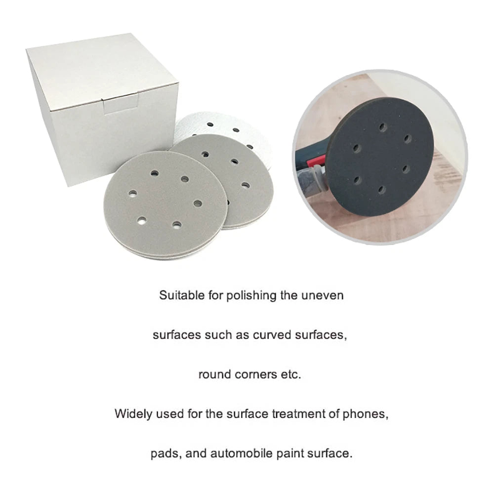 6 Inch(150mm)Hook & Loop Sponge Sandpaper 9 Hole Sanding Discs 300 - 3000 Grit