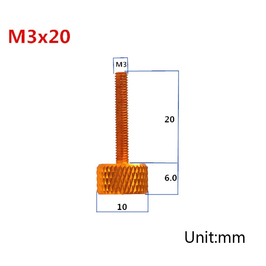 M3×20mm Anodized Aluminum Knurled Thumb Screws — Flat Head Hand-Grip Bolts, 10 Colors