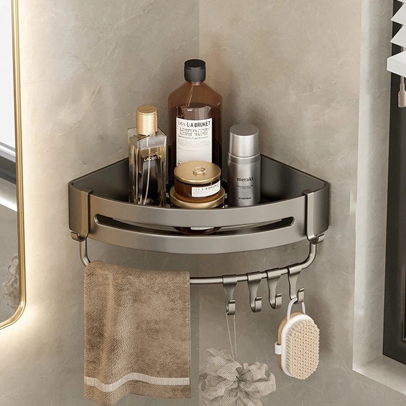 Bathroom Wall Mounted Corner Shelf Rack Kitchen Home Storage Organizer with Hook