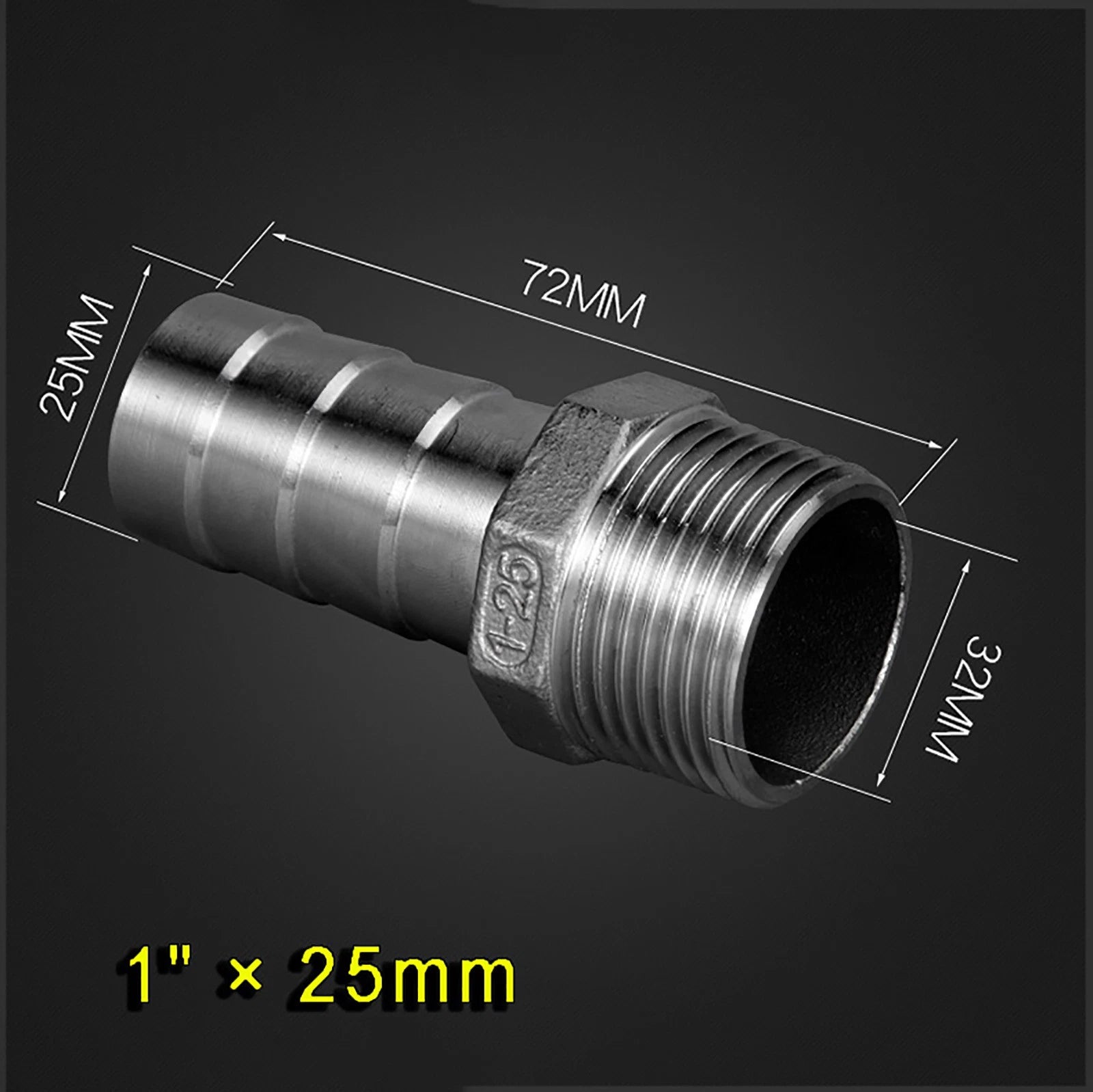 304 Stainless Steel Male BSP Barb Hose Tail Connector — 1/2", 3/4", 1" Pipe Fitting