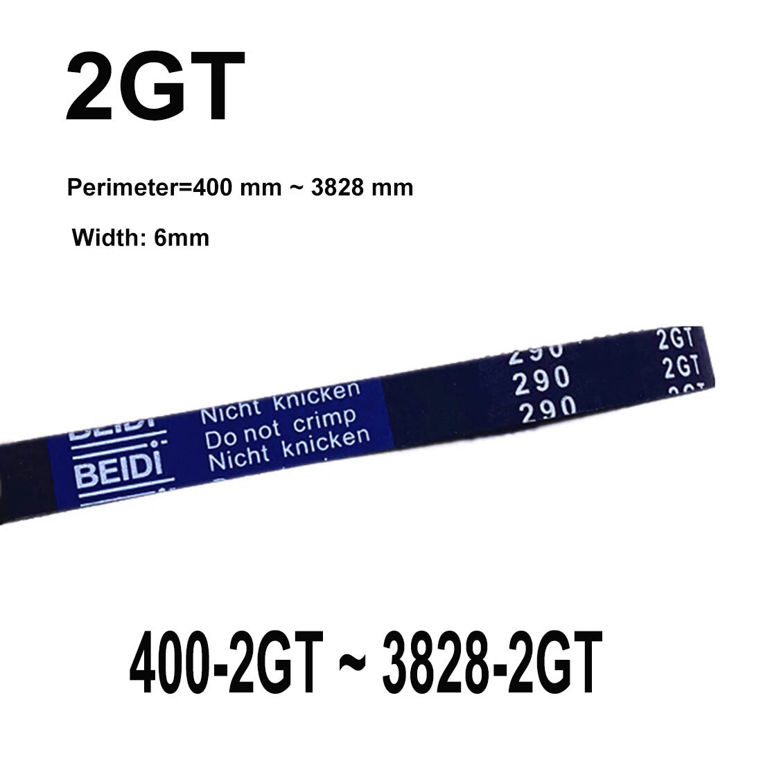 2GT Timing Belt 6mm Wide – Closed Loop Synchronous Belt (400–3828mm Perimeter)