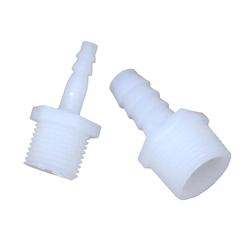 Male Thread Barbed Hose Connector — Straight Plastic Fitting, 1/2" & 3/4" Thread, 4mm–25mm Barb
