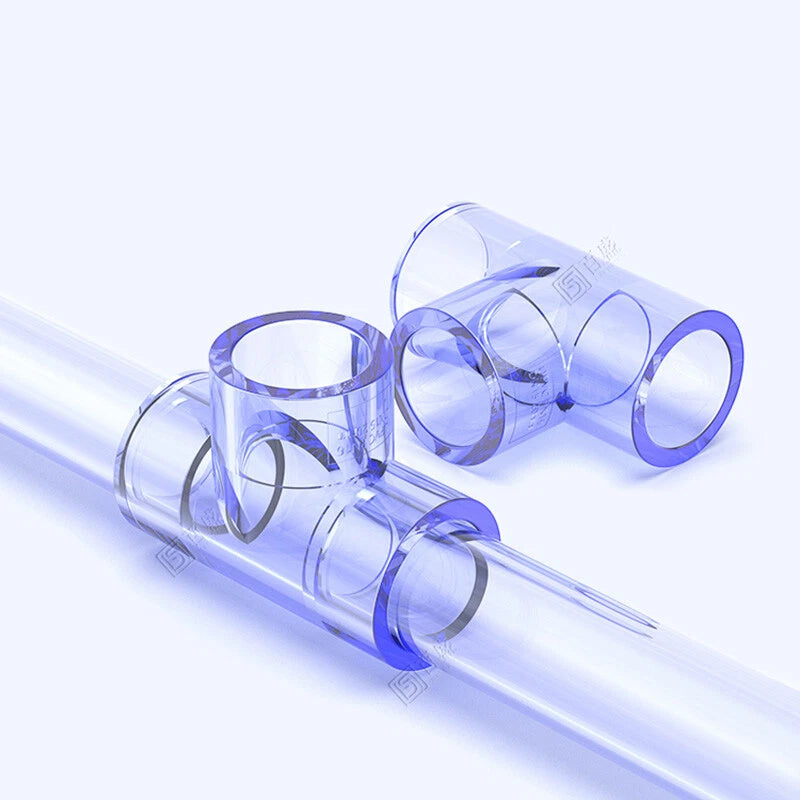 Clear PVC Tee T Piece Connector Adhesive Pipe Fittings ID 20-110mm Aquarium Pond