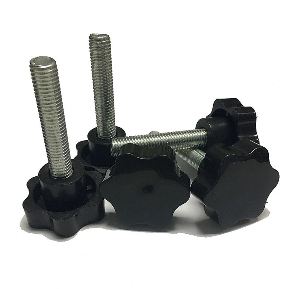 M10 / M12 Plastic Black Rosette Thumb Screws – 6‑Lobe Star Knob Bolts, Stainless Thread (40‑100mm) - HomeDIYer