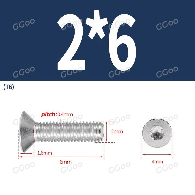 A2 Stainless Steel Torx Countersunk Flat Head Machine Screws M2 M2.5 M3 M4 M5 M6 M8 DIN 965 — 4mm to 60mm