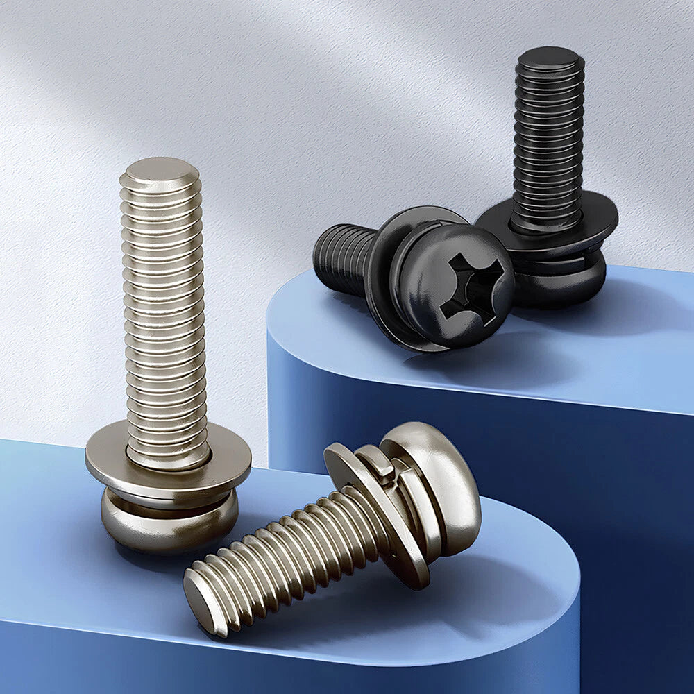 M5–M8 Phillips Pan Head Screws with Flat Washer – Nickel Plated or Black Zinc, Carbon Steel