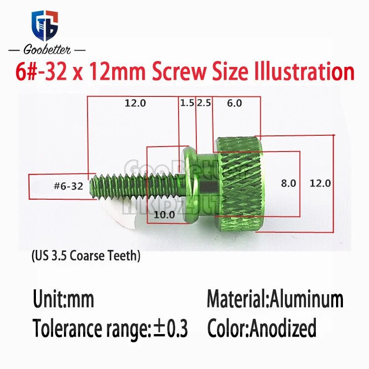 6 - 32 Knurled Thumb Screws for PC Case — Aluminum Hand - Grip Panel Bolts - HomeDIYer