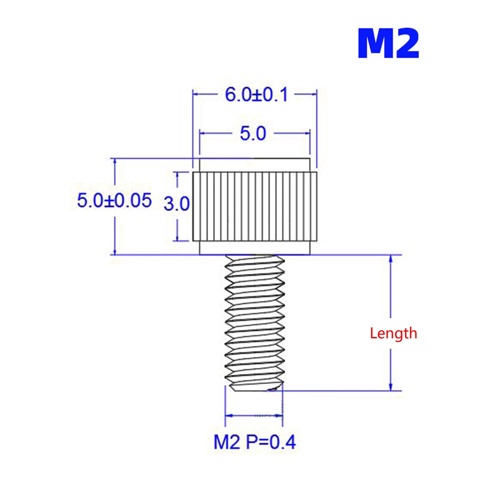 M2 M2.5 Knurled Thumb Screws, 303 Stainless Steel Round Knob Hand-Tighten Bolts