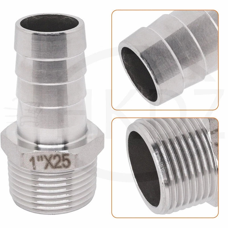 BSP Male Thread Stainless Steel Barb Hose Tail Connector — 1/8" to 4"
