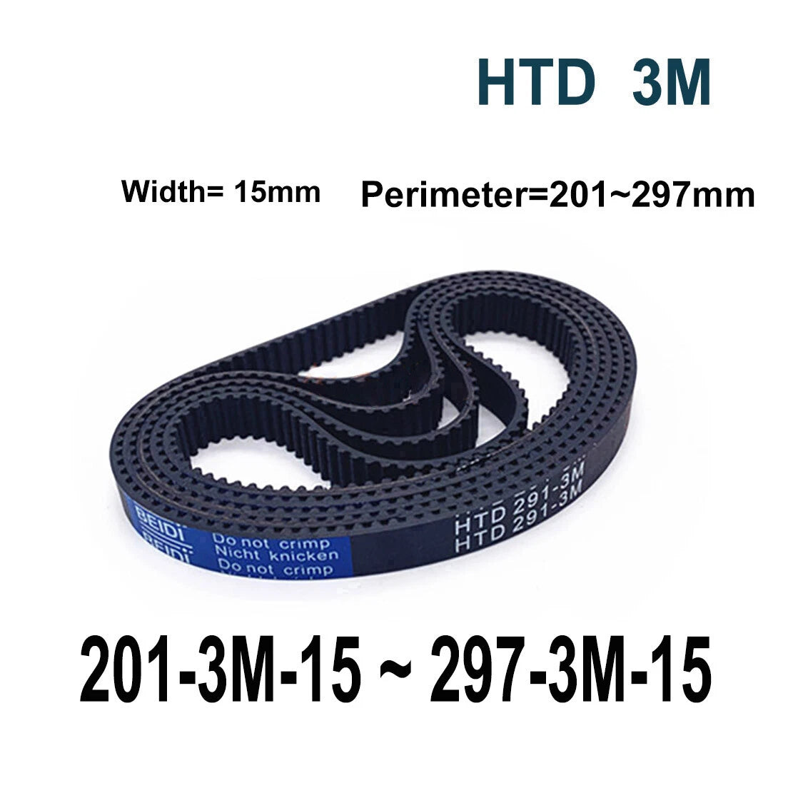 HTD 3M Timing Belt 15mm Wide – Closed Loop Synchronous Belt 201mm to 297mm