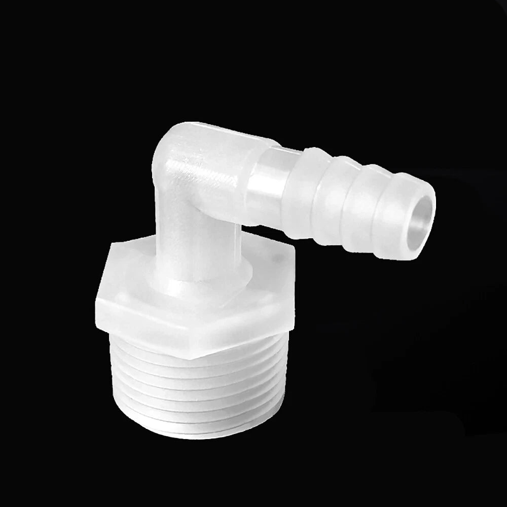 90° Elbow Barbed Hose Connector with BSP Male Thread — Plastic Hosetail Joiner