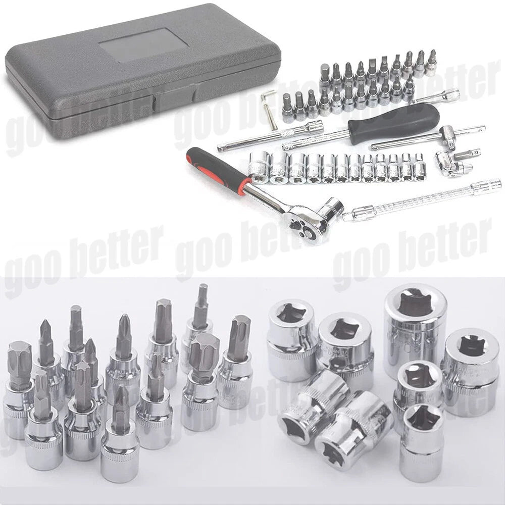 46PCS 1/4" Drive Spanner Socket Ratchet Wrench Set Car Repair Tool Kit with Case