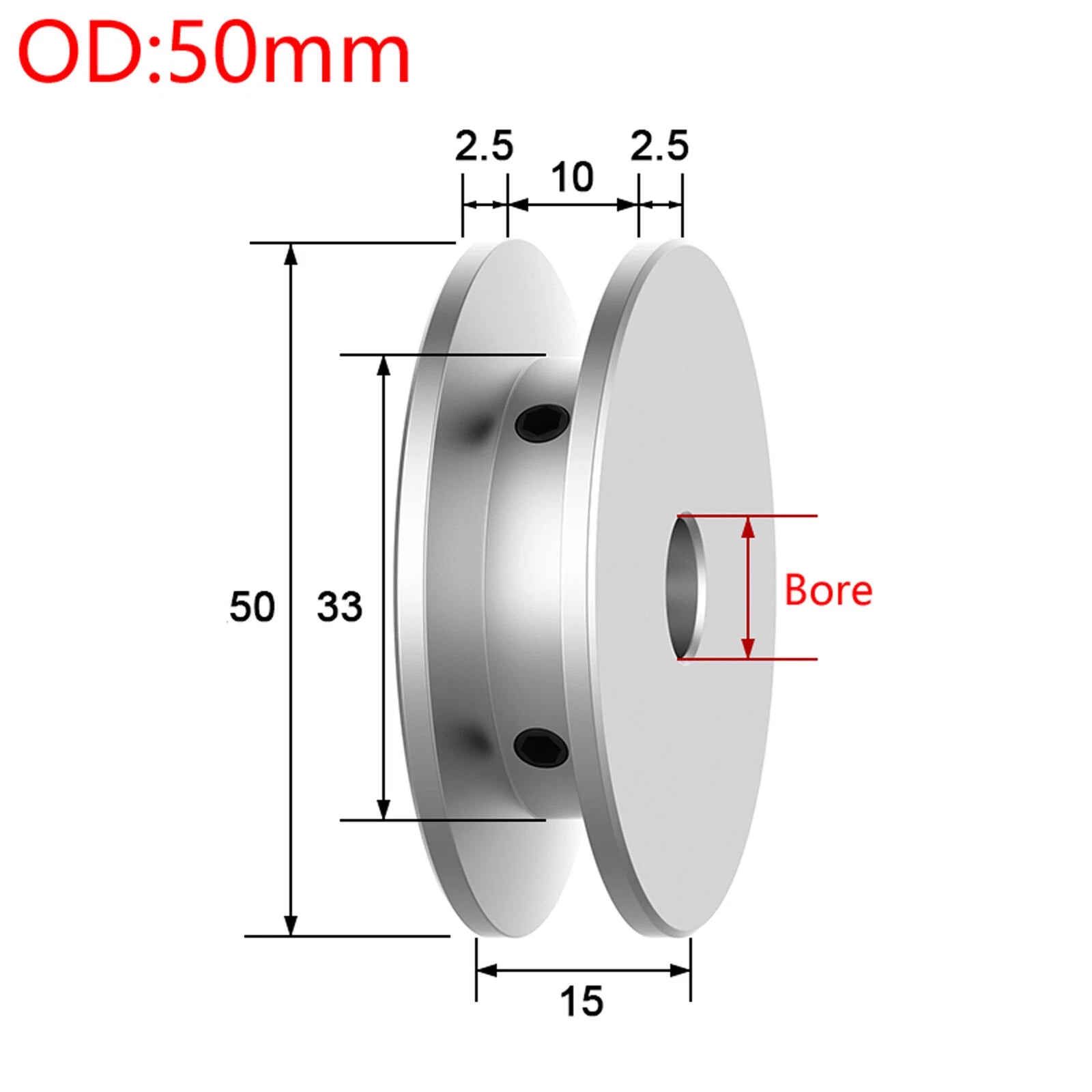 V-Groove Aluminum Drive Pulley For O(Z)-Section V-Belt Pulleys OD 40/50/60/80mm