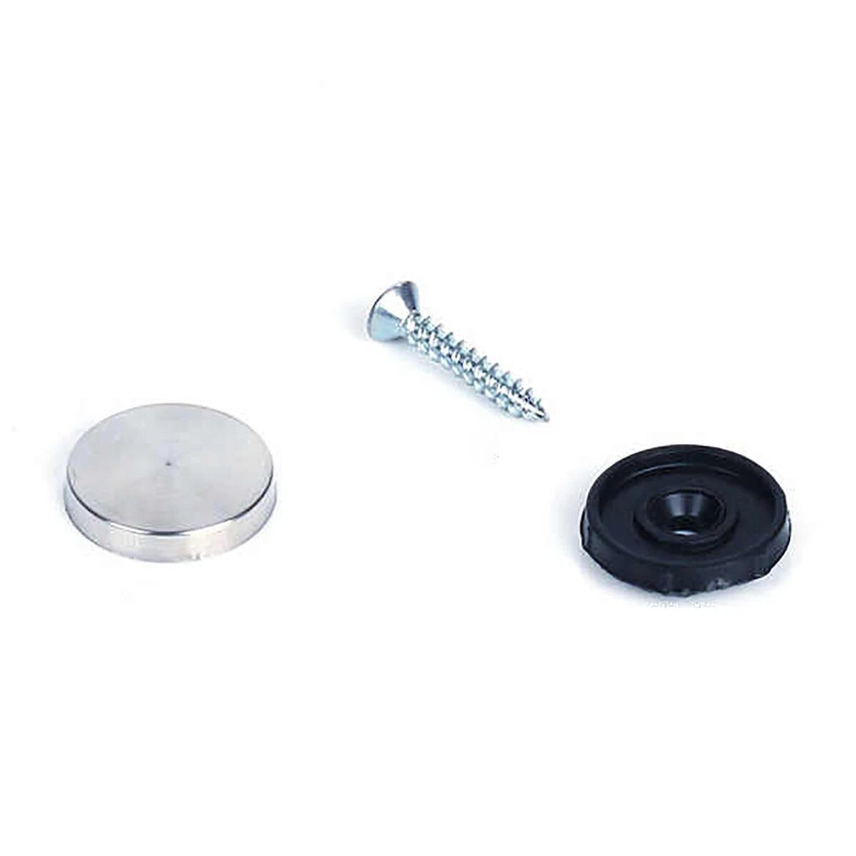 Mirror Screws with Decorative Caps – Polished Stainless Steel Cover, Plastic Washer & Carbon Steel Screw, M12–M40