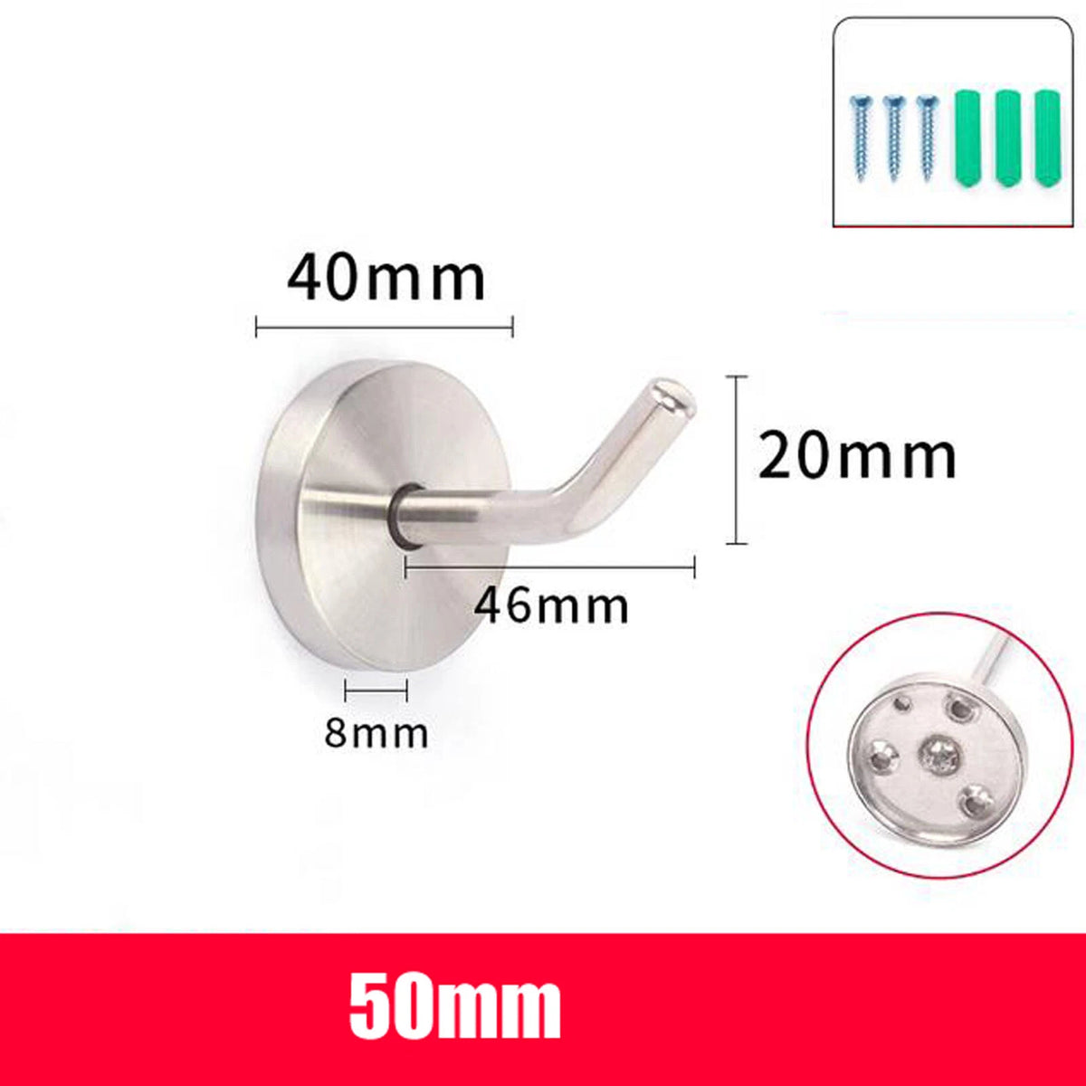 Stainless Steel Coat Hooks Robe Wall Door Dress Bathroom Clothes Hangers+Fixings