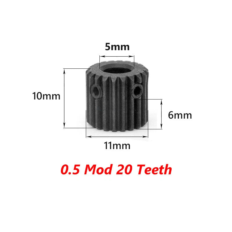 0.5 Mod 20 Teeth Spur Gear 4/5/6/6.35mm Bore Black Oxide Steel with Set Screws