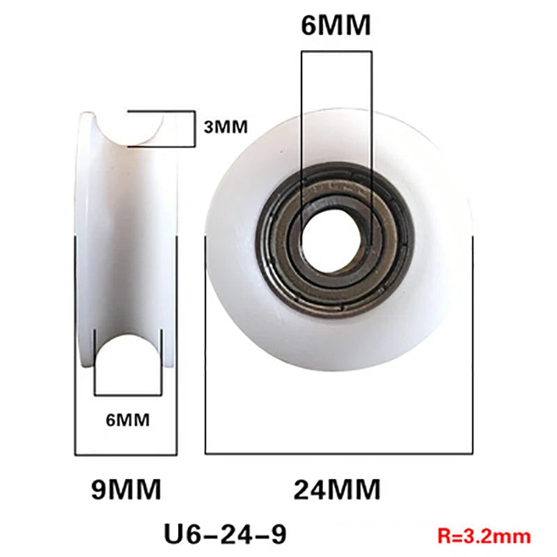 Round U Groove Bearings Guide Plastic-coated Bearing POM Pulley Roller Wheel