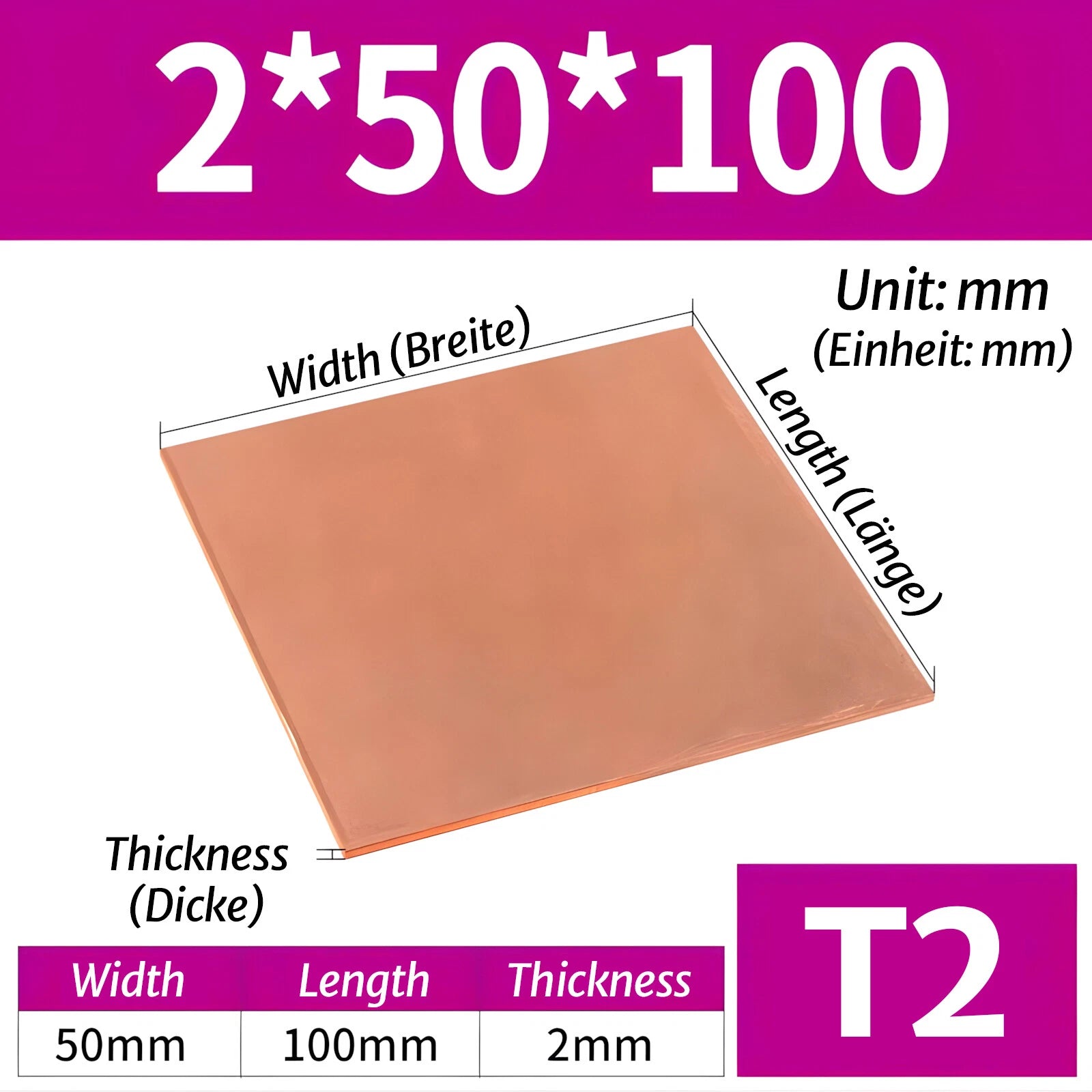 T2 Pure Copper Sheet/Plate Copper Block Laser Cut Many Sizes 0.3mm - 8mm Thick