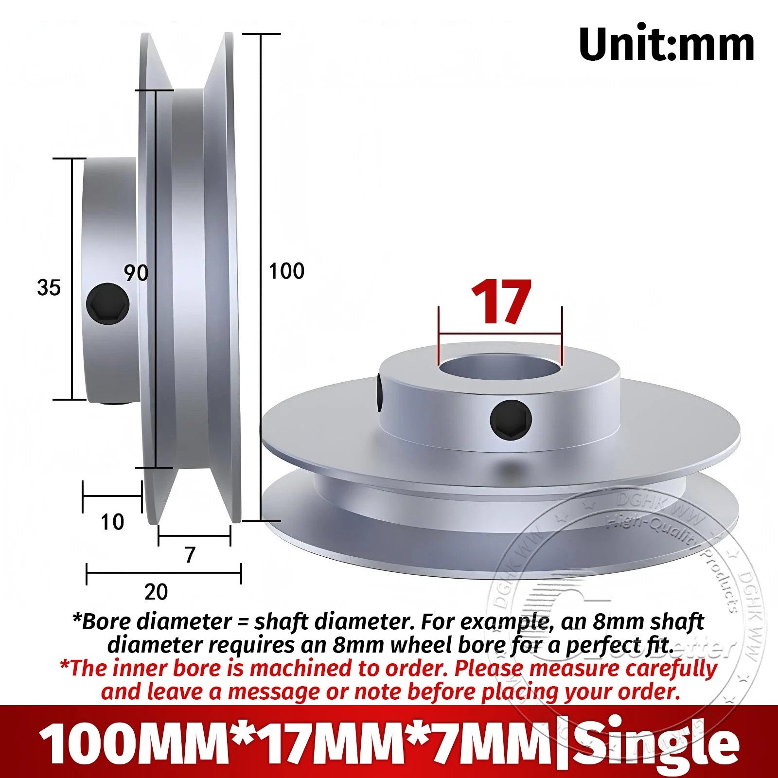 V Grooved Pulley Aluminum Round Belt Pulleys For 7mm Belt Single/Double Grooved