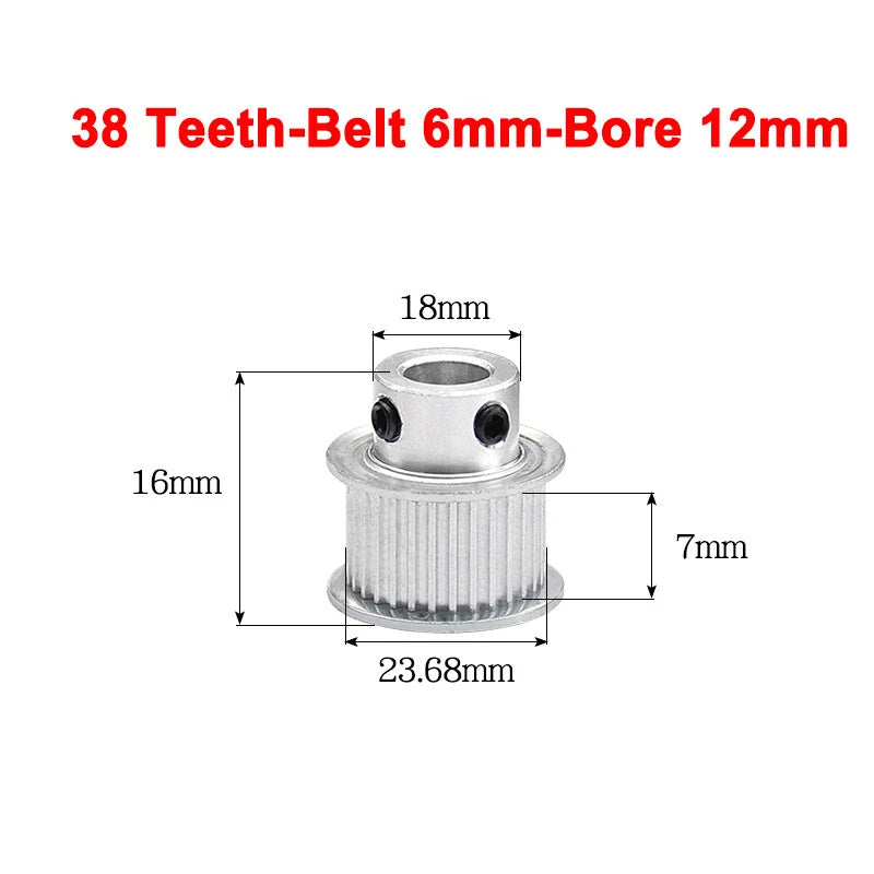 2GT Drive Pulley With Step 16 Tooth - 100 Tooth Bore 4mm - 25mm for 6mm Belt